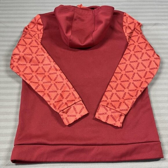 Nike Therma-FIT Hoodie Mens Medium Red Maroon Pullover Logo Kangaroo Zip Pocket - Picture 2 of 8